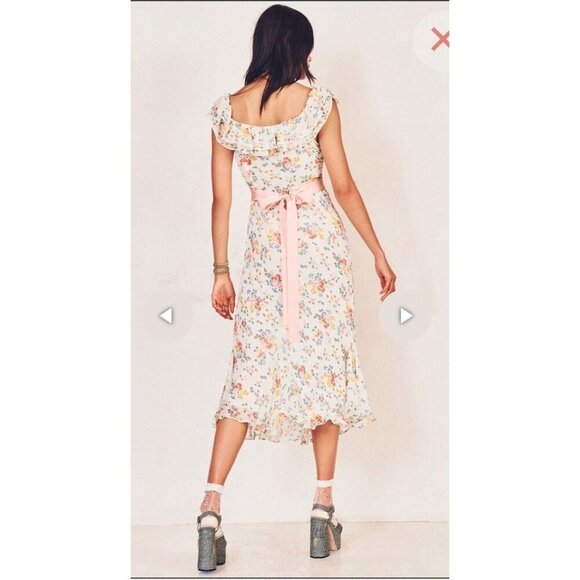LoveShackFancy Faith Silk Midi Dress In Floral Confetti Women’s Size 8 NWT - Picture 2 of 9